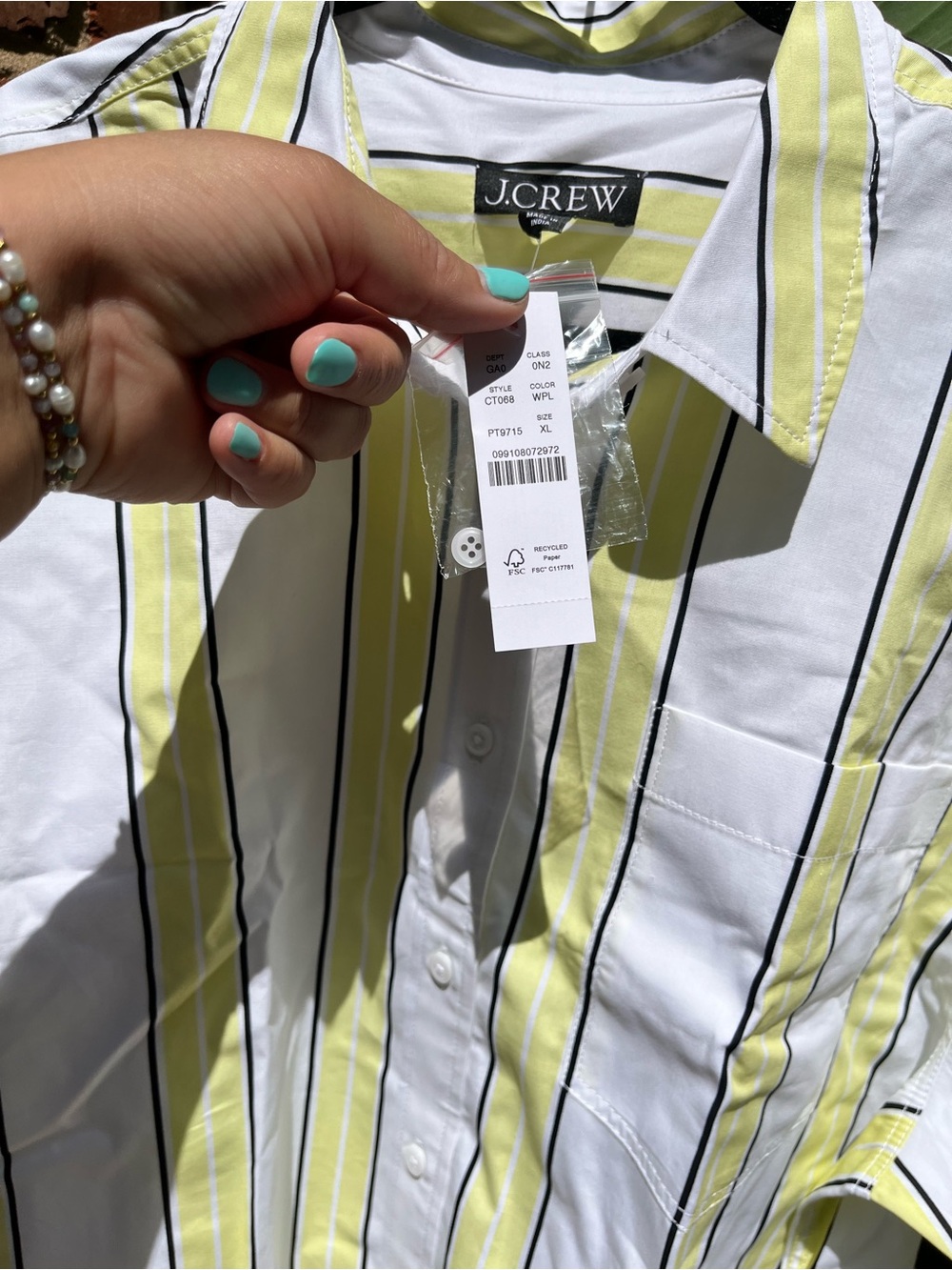 J Crew Étienne cropped button-up shirt in striped neon cotton poplin NWT - Picture 8 of 9